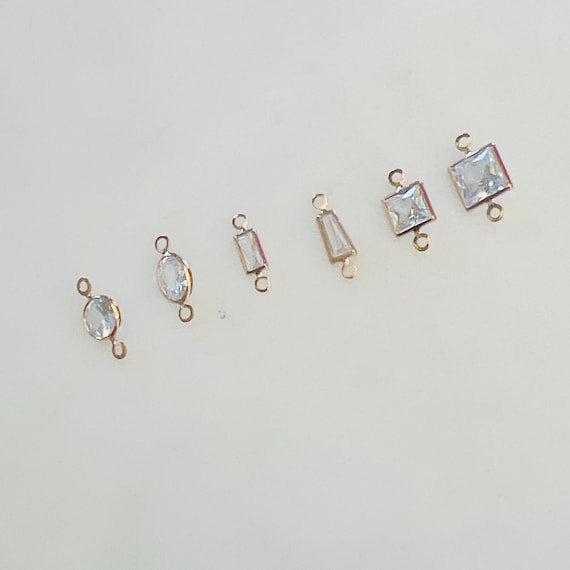 Gold Plated Cubic Zirconia Charm  Connector necklace Bracelet 2 Hole Link Permanent Jewelry 6 Shapes to Choose Jewelry Making Supply