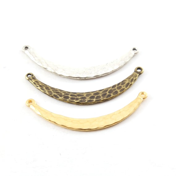Thick Hammered Curved Textured Pewter Metal Connector Necklace Link Bar 45mm x 6mm Bar / Matte Gold, Silver, Antique Brass