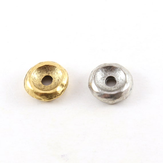 Artisan Organic Domed Textured Large Hole Spacer Bead Pewter Metal in Antique Gold or Antique Silver