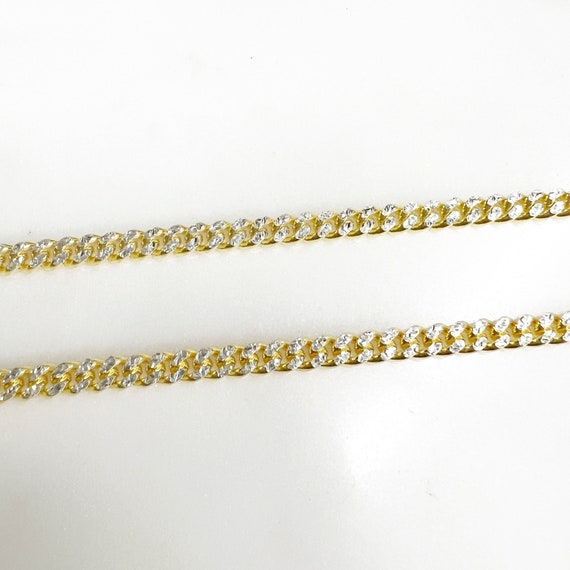 Gold Vermeil Two Tone Flat Diamond Cut Curb Chain Choker Chain  - Sold by the Foot/Bulk Unfinished Chain