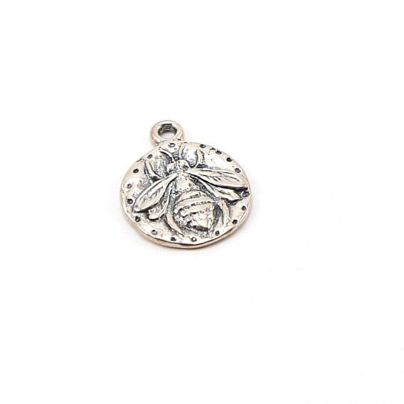 Large Honey Bee Sterling Silver Coin Medallion Charm Insect Nature Spring Pendant