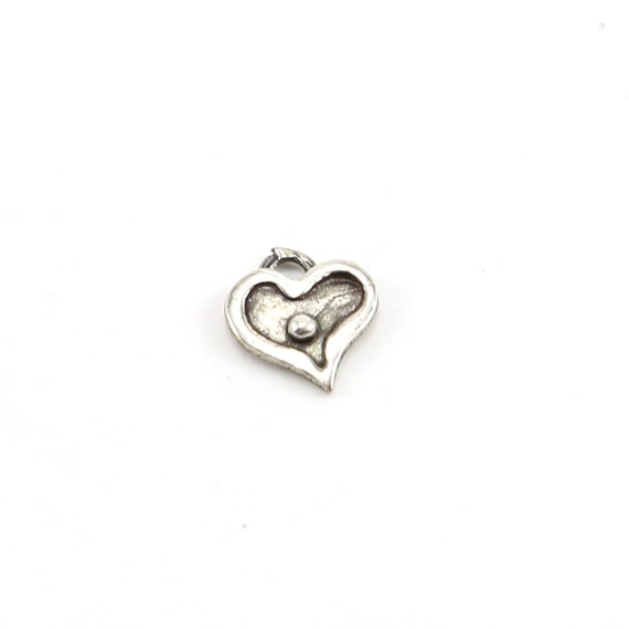 Mini Tiny Heart with Dot Charm in Sterling Silver Dainty Heart Love Pendant