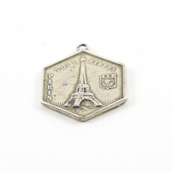 Sterling Silver Eiffel Tower Vintage Inspired Landmark Hexagon Medallion Paris Travel Parisian French Charm