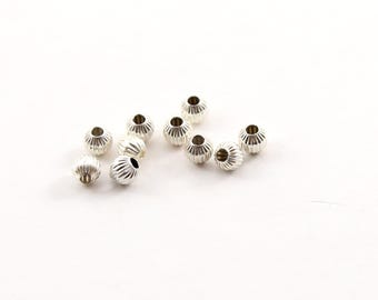 10 pieces 4mm corrugated seamless round sterling silver 925 spacer beads