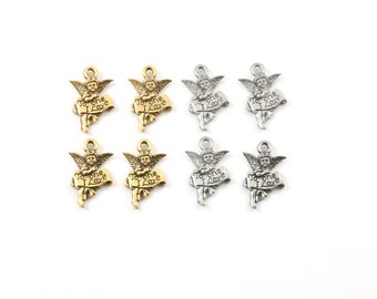 4 Pieces Pewter Angel To One I Love Fairy Cherub Angelic Charm Mothers Day Charm Pendant Inspirational Antique gold, Antique silver
