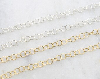 Round link textured chain 14k gold filled or sterling silver perfect for extenderspermanent jewelry/ sold by the foot /bulk unfinished chain