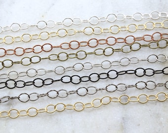 Cadena extensora ovalada de metal base en plata y oro brillantes, cobre antiguo, latón, plata antigua, bronce, negro mate/cadena por pie