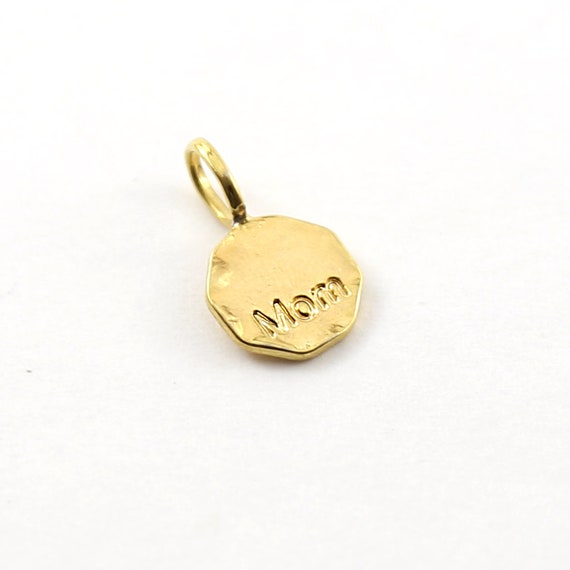 10mm Stamped Mom Disc Vermeil Gold Mothers Day Pendant Small Circle Charm