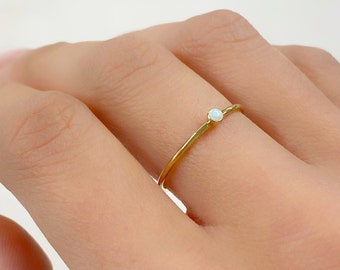 14K Gold Filled Thin Opal Gemstone Stackable Ring Size 7