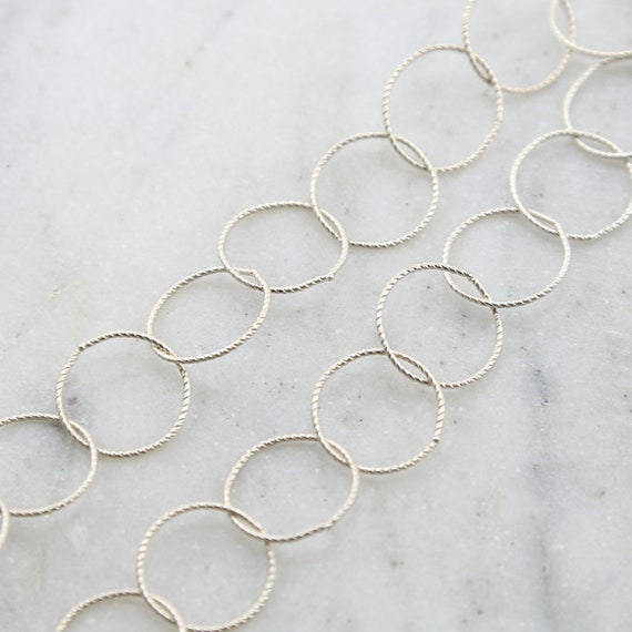 Twisted Large 17mm Ring Rope Circle Sterling Silver Accent Chain / Sold by the Foot / Bulk Unfinished Chain