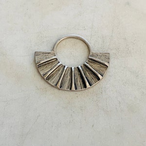 Modern Style Fan Pendant Tribal Bohemian Pendant Pewter Base Metal Charm Antique Silver image 1