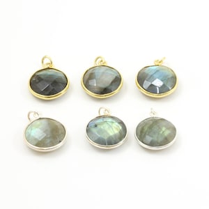 Labradorite Faceted Gemstone Bezel Pendant in Gold Plated over Sterling Rim or Sterling Rim image 1