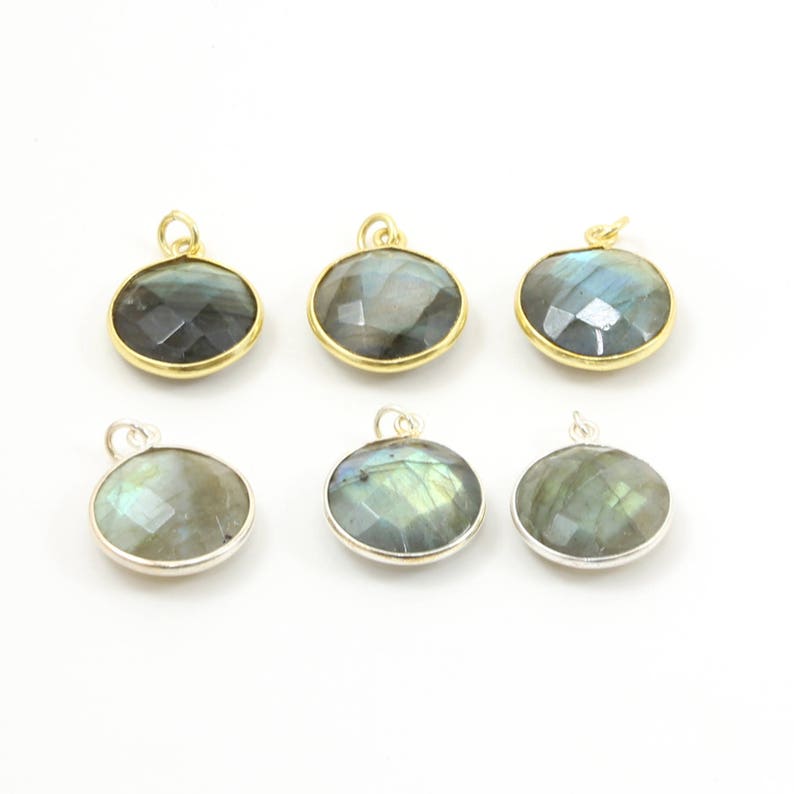 Labradorite Faceted Gemstone Bezel Pendant in Gold Plated over Sterling Rim or Sterling Rim image 1