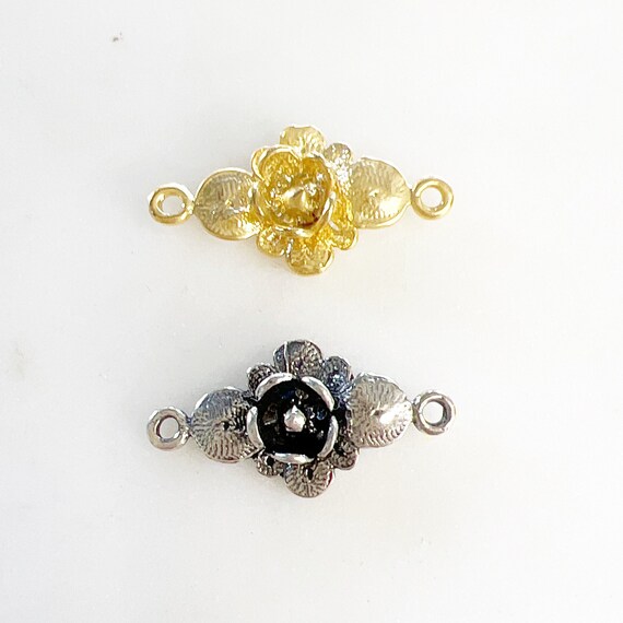 3D  Rose 2 loop Connector Vermeil or Sterling Silver Beautiful Rose Flower Plant Nature Charm