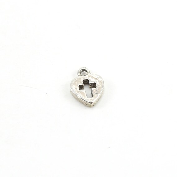 Tiny Heart with Cross Cut Out Charm in Sterling Silver Dainty Heart Love Pendant