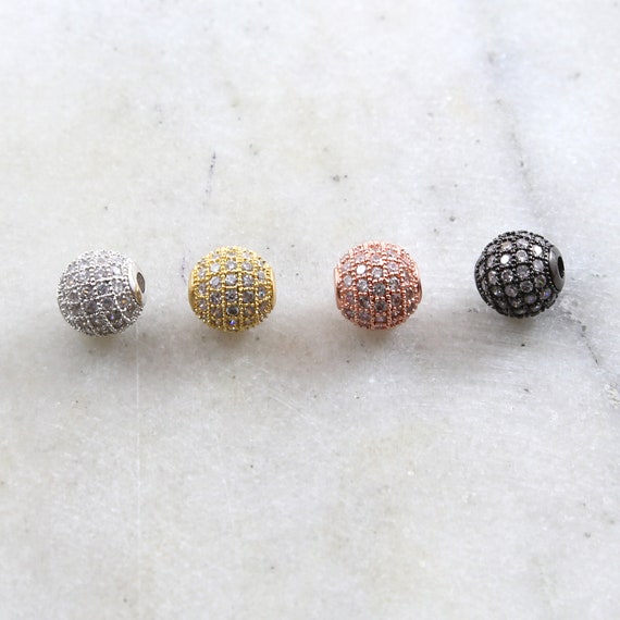 8mm Large Pave Cubic Zirconia Ball Spacer Bead Rhodium Plated in Silver, Gold, Rose Gold, Gunmetal Jewelry Making Supplies