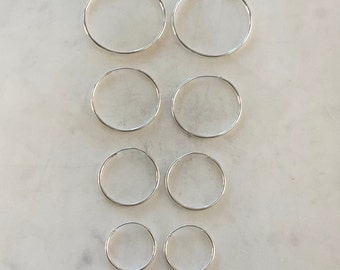 1 Pair Sterling Silver Small Endless Hoop Earrings 20mm, 24mm, 30mm, 35mm Earring Wires Earring Hook Component