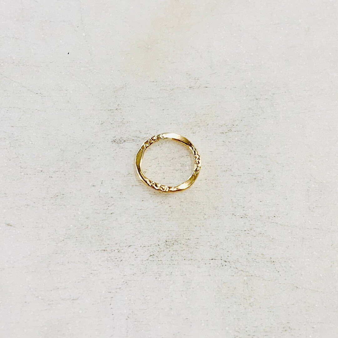 Delicate Textured Hammered 14K Gold Filled Ring Open Circle Disc Coin