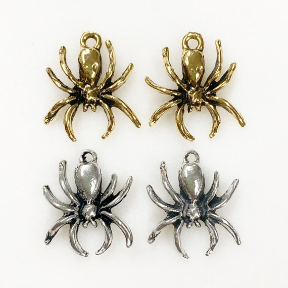 2 Piece Pewter Spider Charm Detailed Unique Spider Choose Your Color Antique Gold or Antique Silver Jewelry Making Charms Halloween Charms