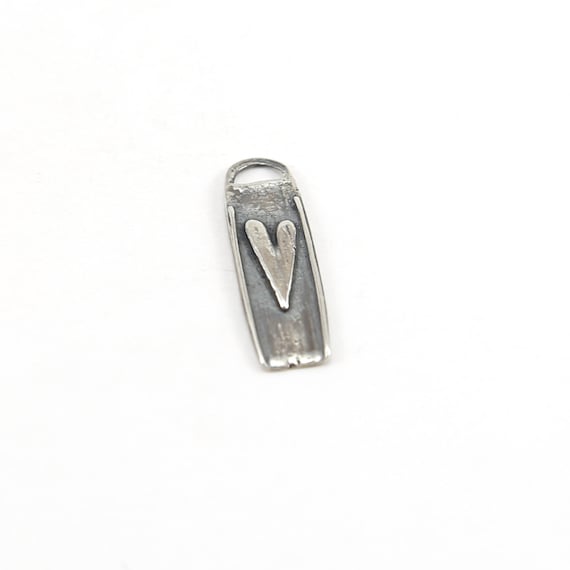 Cute Long Heart Bar Charm in Sterling Silver Dainty Thin Heart Love Pendant