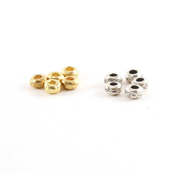 5 Pieces Artisan Organic Shape Rondelle 5mm in Vermeil or Sterling Silver Large Hole Spacer Beads