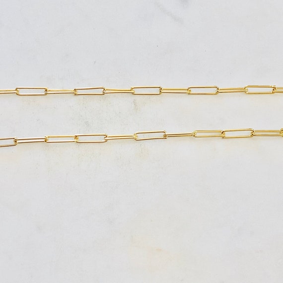 Gold Plated over Brass Elongated Rectangular Link Chain Cable Box Chain Sold by the Foot/ Bulk Unfinished Chain