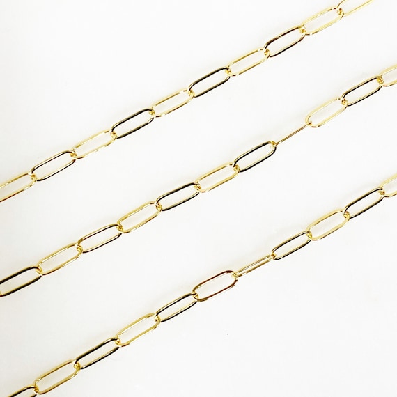 14k Gold Filled Dainty Elongated Flat Drawn Rectangle 3mm Thin Chain / Bulk Unfinished Chain / Sold By The Foot