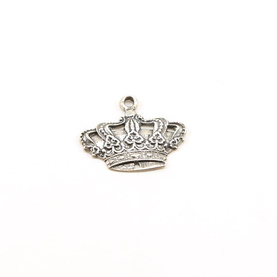 Large Sterling Silver Detailed Fancy Royal Crown Charm Queen Princess Charm