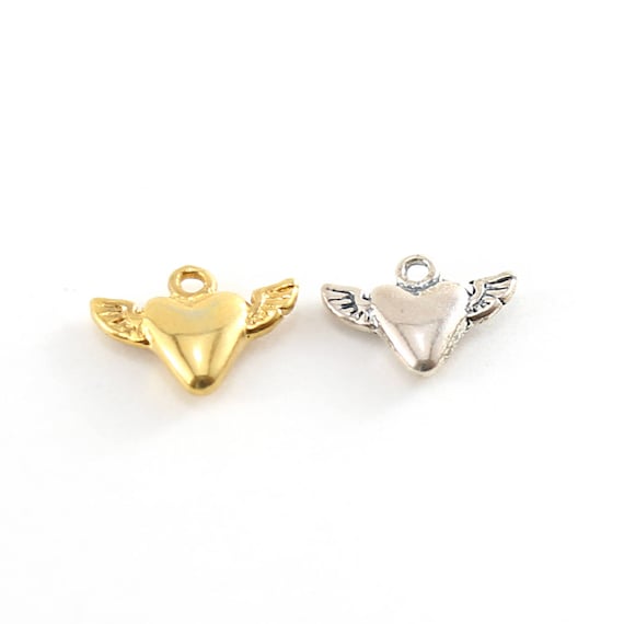 Dainty Heart with Wings Love Charm Sterling Silver or Vermeil Gold Friendship Valentine's Day Charm