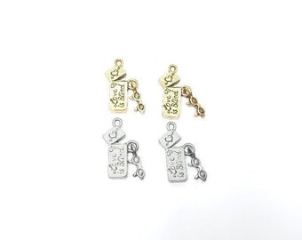 2 Pieces Pewter "Love is Blind" Charm with Dangle Glasses, Love ,Friendship, Small Pendant, Antique Gold, Antique Silver