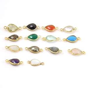 Teardrop Semi Precious Faceted Gemstone 2 Loop Connector Charm / Gold Plated over Sterling or Sterling / Choose your Stone