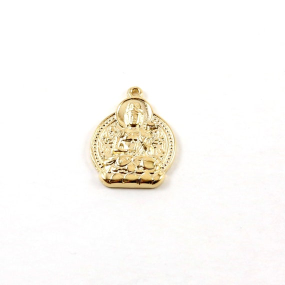 Vermeil Gold Double Sided Buddha Sitting Yoga Charm with Detailed Back Ohm Meditation Mantra Pendant in Vermeil