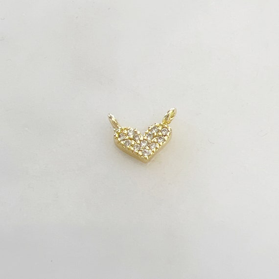Teeny Tiny Pave CZ Heart Connector Charm Gold Plated Cubic Zirconia Love Friendship Valentine's Day Charm