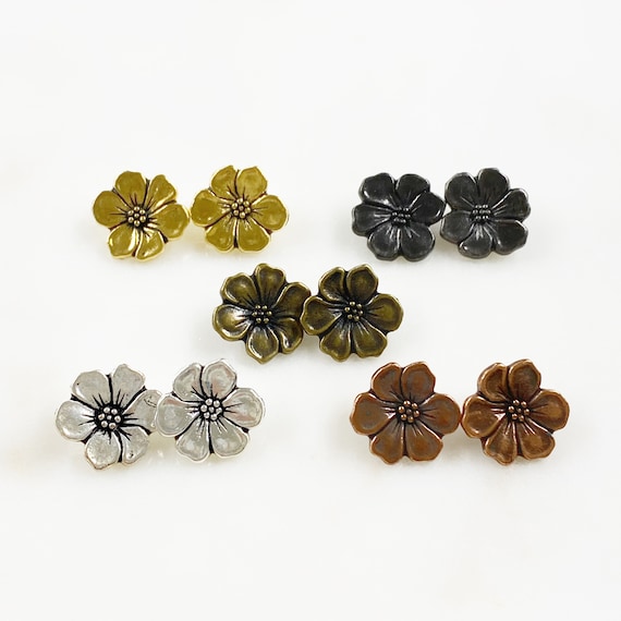 2 Piece Pewter Flower Button Choose Your Color Antique Gold, Gunmetal, Antique Brass, Antique Silver or Antique Copper Unique Floral Button