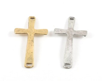 Textured pewter base metal horizontal cross connector charm 2 hole links pendant religious spiritual catholic bracelet charm