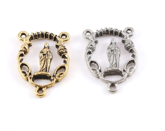 Pewter base metal catholic sacred heart of jesus open oval 3 way y connector rosary prayer pendant charm