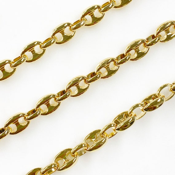 Gold Metal Mariner Chain Unique Thick Gold Jewelry Making Chain / Sold By the Foot/ Bulk Unfinished Chain