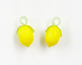 2 Piece Yellow Glass Lemon Charm Juicy Fruit Charm Cute Glass Charm Food Pendant