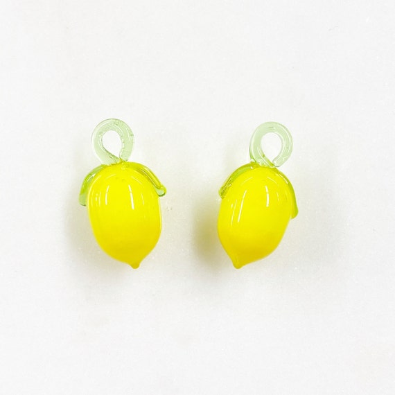 2 Piece Yellow Glass Lemon Charm Juicy Fruit Charm Cute Glass Charm Food Pendant