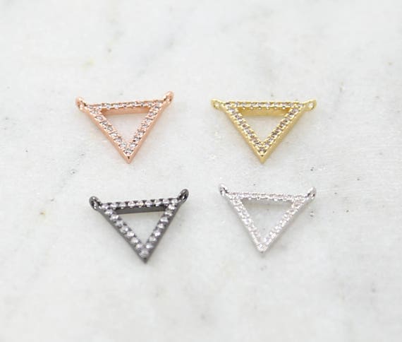 Rhodium Pave CZ Open Triangle Necklace Connector in Rose Gold, Gold, Gunmetal or Silver