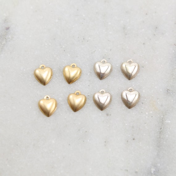 4 Pieces Teeny Tiny Hollow Heart Lightweight Delicate Charm in Sterling Silver and 14K Gold Filled