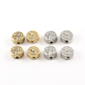 4 Pieces Tiny Small Ancient Greek Coin Symbol Double Sided Bead Charm Pendant Pewter Antique Gold or Antique Silver