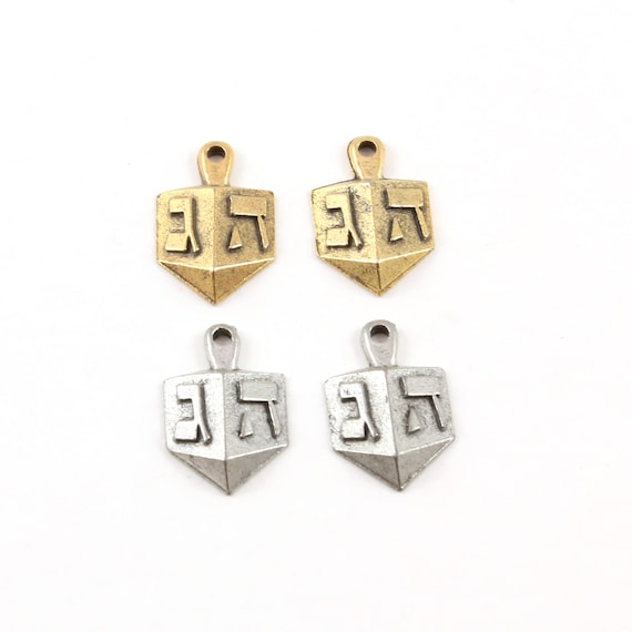 2 Pieces Pewter Dreidel Hanukkah Toy Charm Jewish Religious Pendant 17mm x 16mm