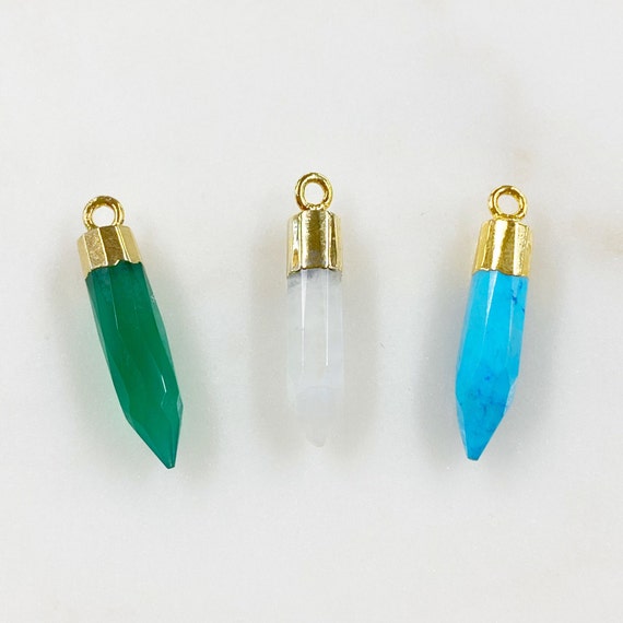 Gorgeous Gemstone Point Dagger Charm Pendant Drop Charm /Gold Plated / Choose your Gemstone / Green Onyx, Moonstone, or Turquoise