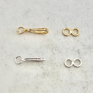 Vermeil or sterling silver small soldered closed loop hook and eye infinity clasp set jewelry making supplies chain findings