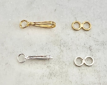 Vermeil or sterling silver small soldered closed loop hook and eye infinity clasp set jewelry making supplies chain findings