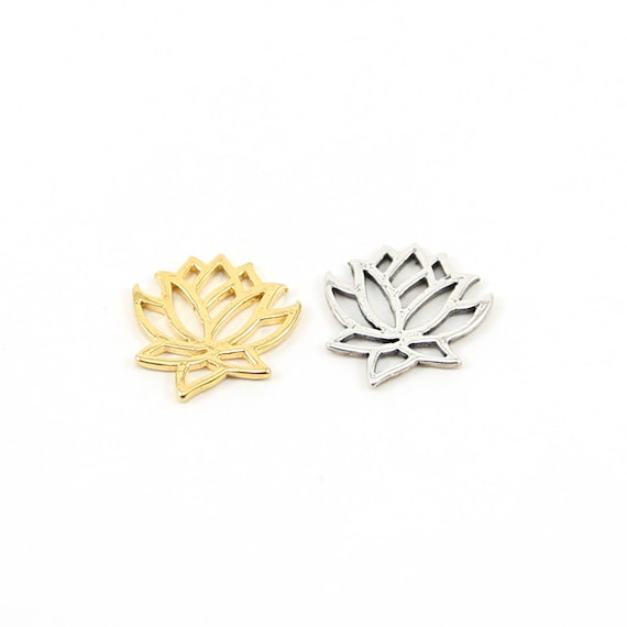 Lotus Connector Silhouette Charm in Sterling Silver or Vermeil Gold Healing Spiritual Nature Flower Buddha Charm