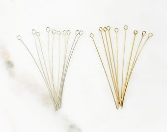 10 piece 2 inch eye pin 24 gauge in sterling silver or 14k gold filled stringing bead jewelry making supplies