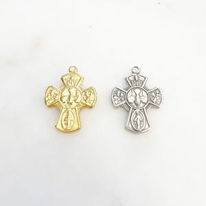 Sterling silver or vermeil gold 4-way scapular medal cross charm pendant religious spiritual catholic pendant