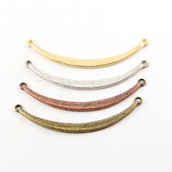 Long Thick Curved Textured Pewter Metal Connector Necklace Link  Bar 60mm x 5mm Bar / Matte Gold, Silver, Antique Brass, Antique Copper